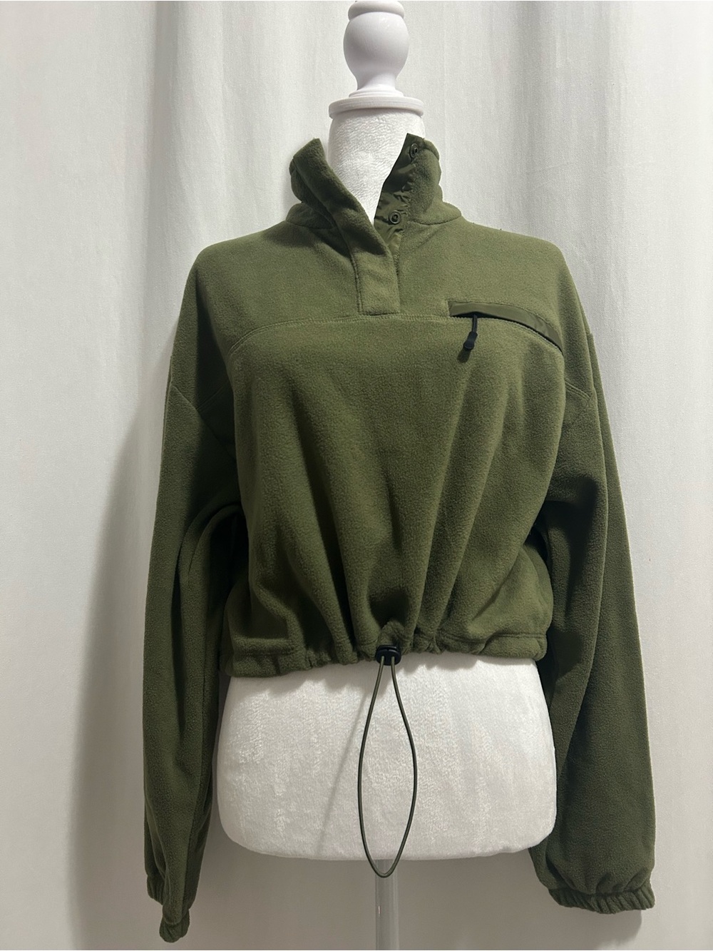 Forever 21 Olive Green Fleece Pullover with Drawcord